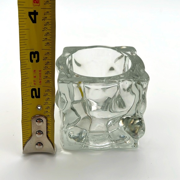 KIG Indonesia Heavy Ice Cube Square Crystal Votive Candle Holders (Set of 2) - Picture 7 of 8